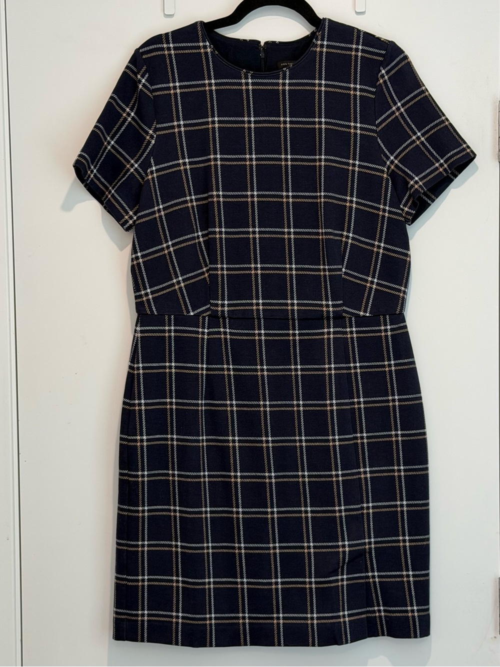 Ann Taylor Knit Windowpane Plaid Short Sleeve Dress - size 12